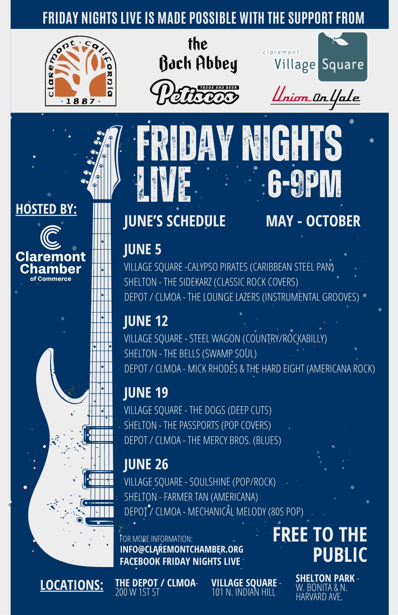 June 2026 - FNL - digital-tabloid Friday Nights Live June Schedule - hosted by Claremont Chamber of Commerce - Claremont Event in Claremont Village